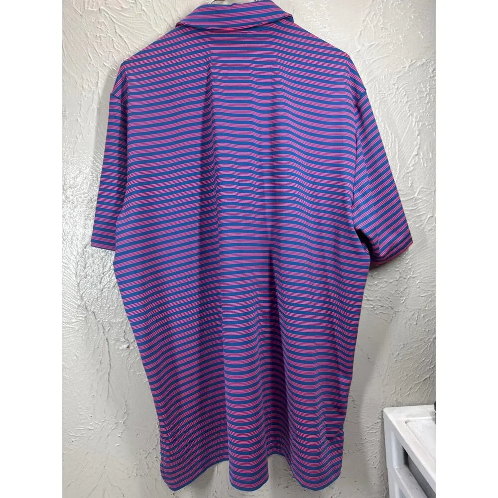 Adidas Wild Wings Country Club Pink Blue Stripe UPF 50 Polo Shirt‎ Mens Size XL